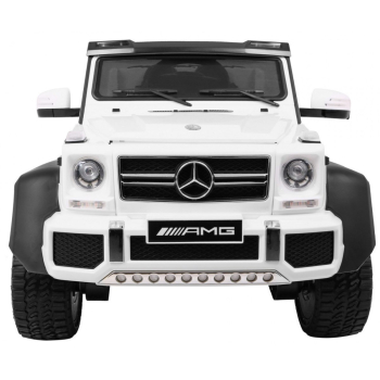 Auto Mercedes G63 6x6 MP4 dla dzieci Biały + 2 Pedały gazu + Regulacja siedzenia + MP4 + LED + Bagażnik + Kufer dla rodzica